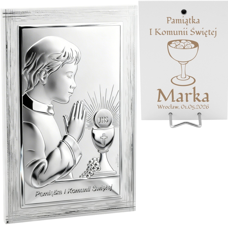 Obrazek srebrny Chłopiec na Komunię – srebro 925, grawer