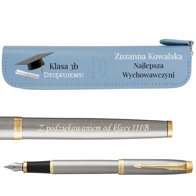 Image of Pióro Wieczne Parker IM Brushed GT + Etui z Nadrukiem UV Prezent z Grawerem