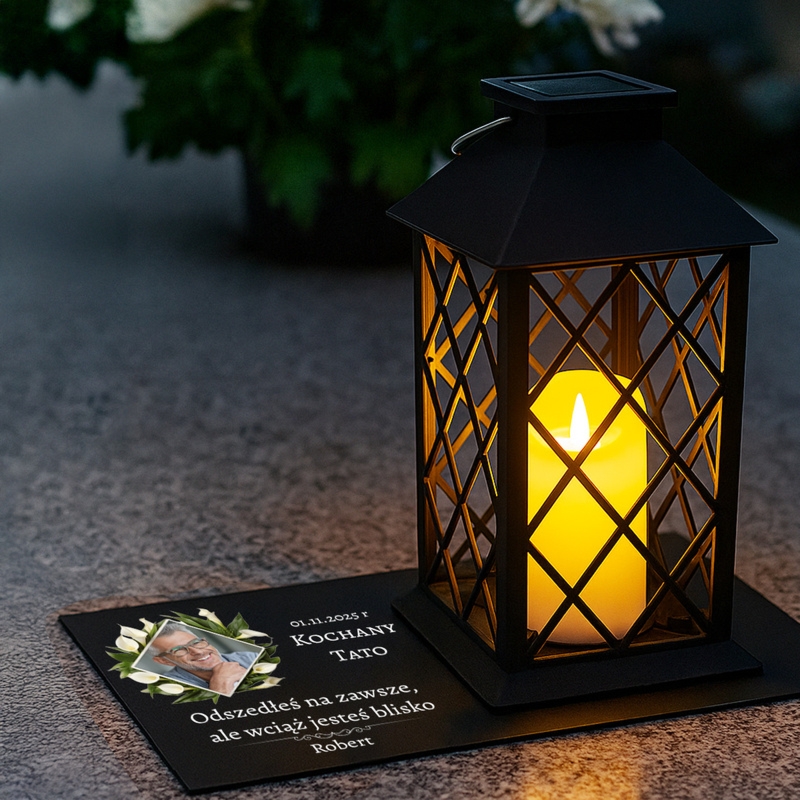 Lampion solarny LED dla Taty z personalizacją na podstawce