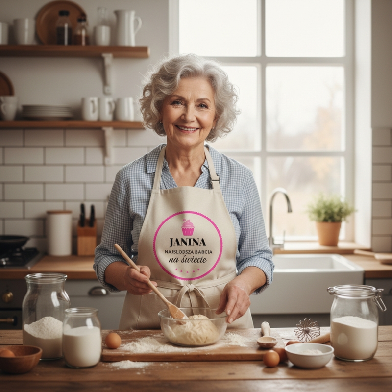Fartuch kuchenny z nadrukiem i personalizacją „Najsłodsza Babcia na świecie”