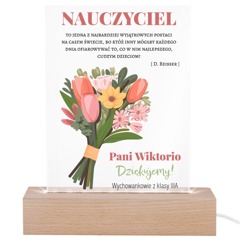 Dzień Nauczyciela: podświetlana ramka LED z dedykacją i zdjęciem