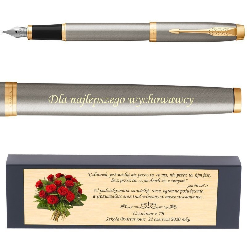 Pióro Parker IM Brushed GT ze złotymi detalami z grawerowaniem
