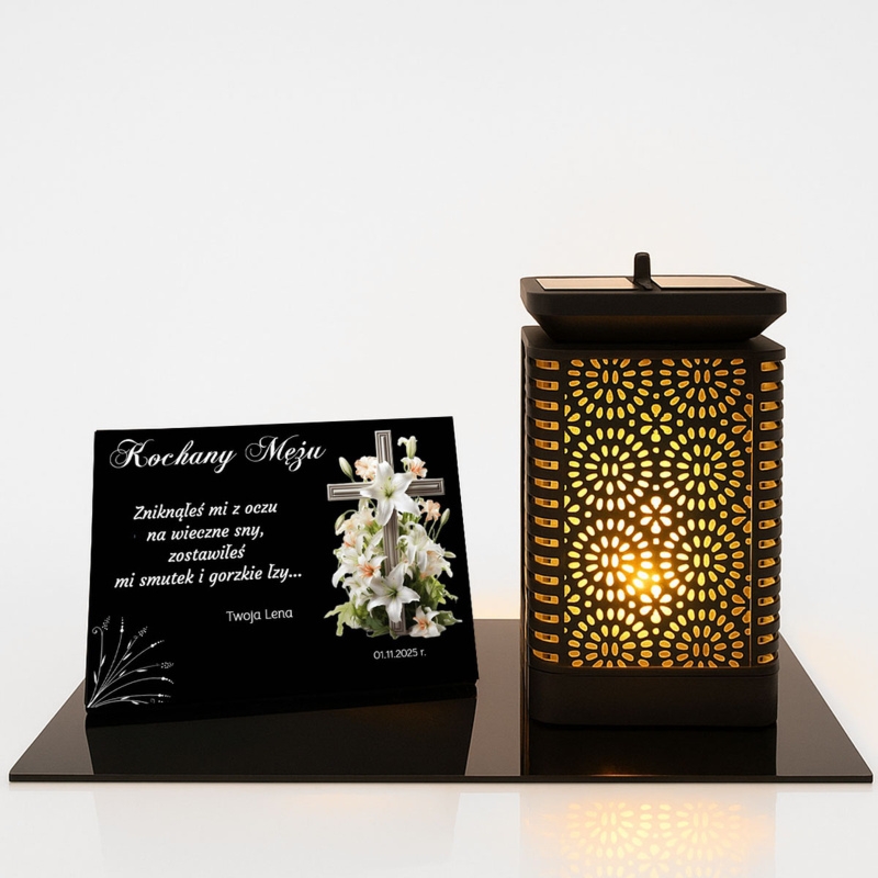 Lampion solarny LED z tabliczką z personalizacją dla Męża