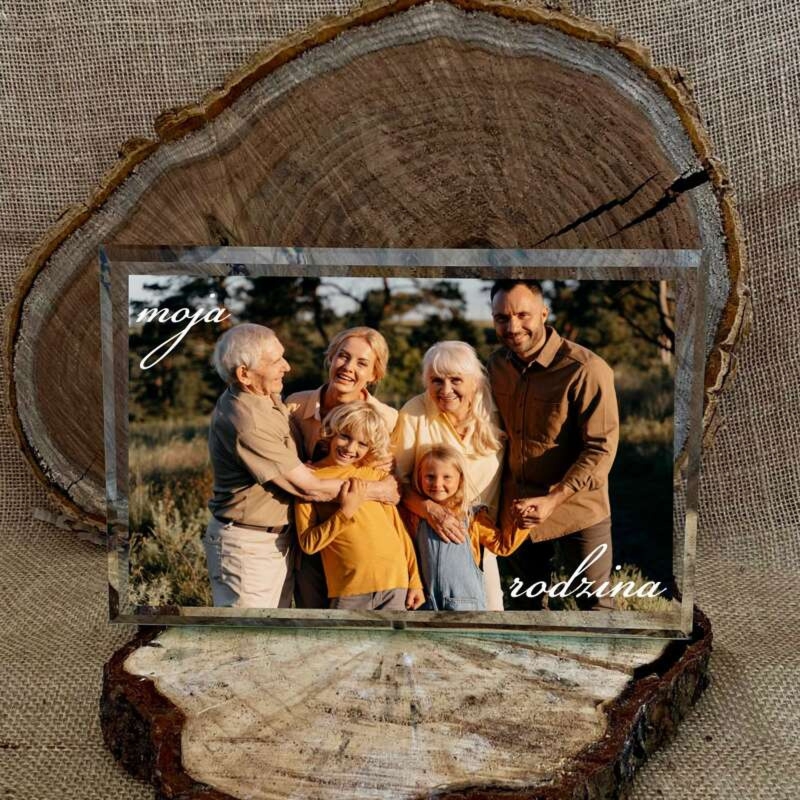 Szklana statuetka-ramka dla rodziny ze zdjęciem i tekstem