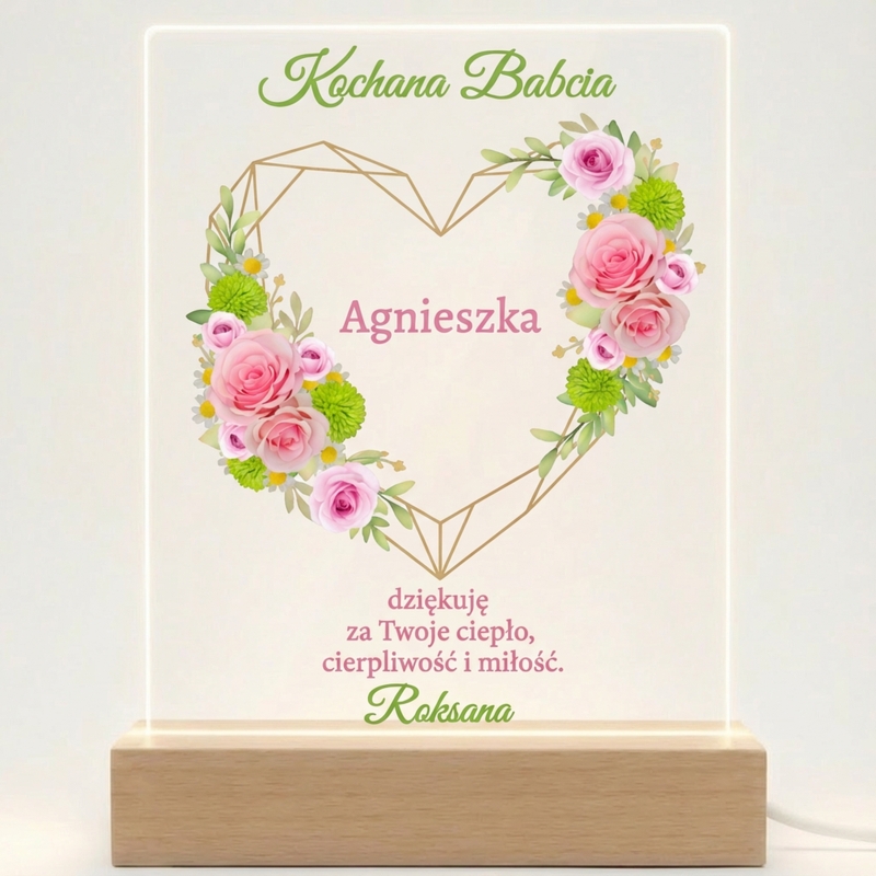 Dzień Babci: lampka LED Kochana Babcia z imieniem i dedykacją