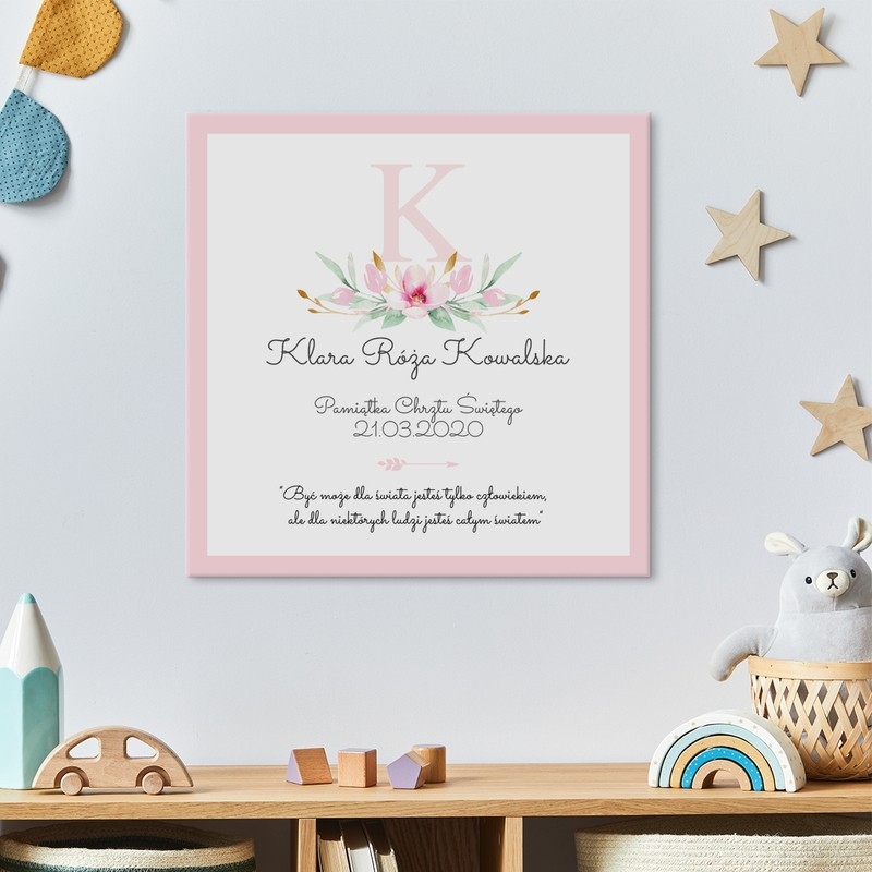 Image of Różowa litera - obraz na płótnie z życzeniami dla dziecka 50x50 cm