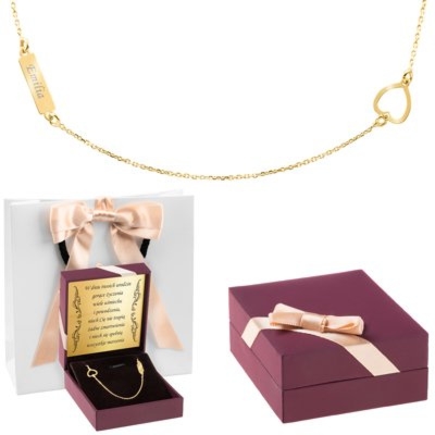 Pozłacany naszyjnik 925 serduszko i blaszka prezent z grawerem