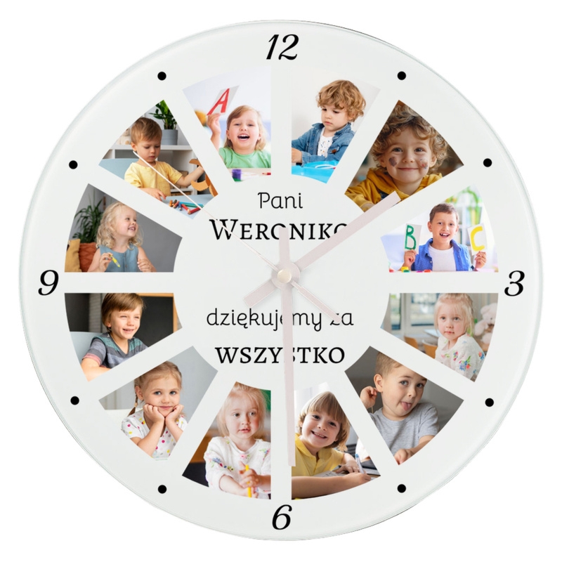 Dzień Nauczyciela: szklany zegar ścienny z foto i dedykacją