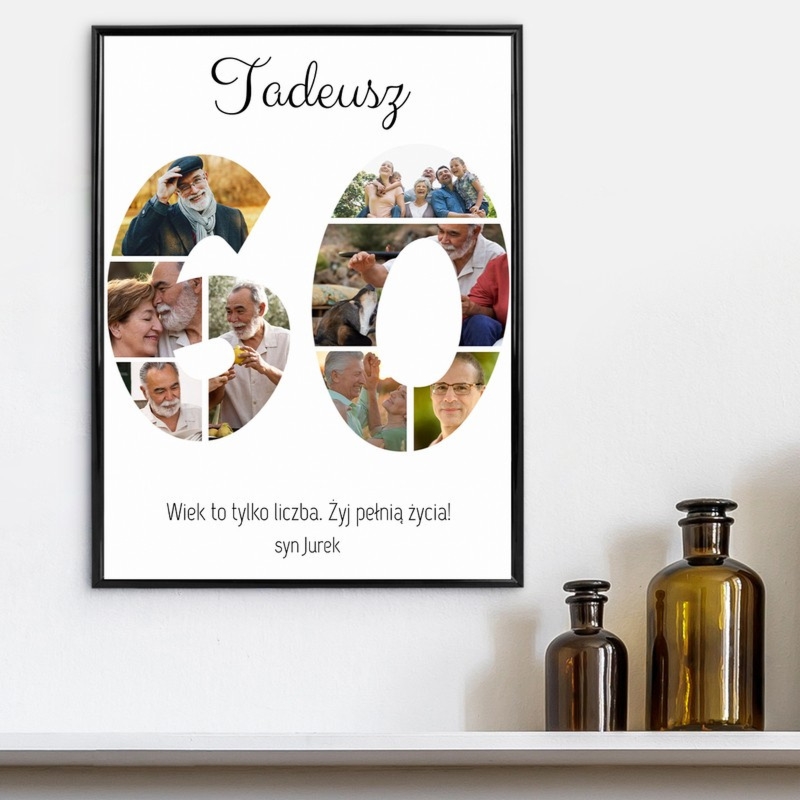 Personalizowany plakat na 60 urodziny ze zdjęciami w ramce