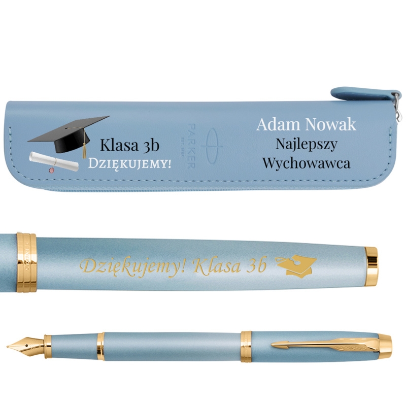 Pióro Parker IM Turquoise Green GT z grawerem + etui na Dzień Nauczyciela