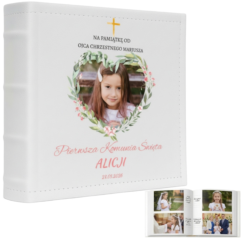 Komunijny album na zdjęcia Pamiątka I Komunii Świętej z nadrukiem
