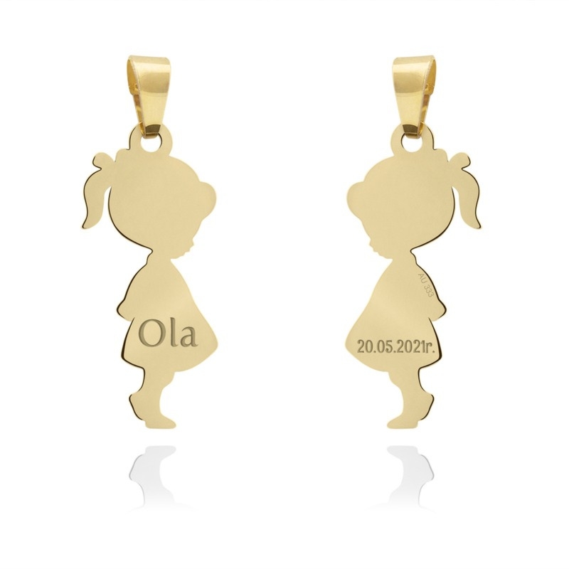 Na chrzest lub roczek złoty wisiorek Dziewczynka pr. 333 z grawerem