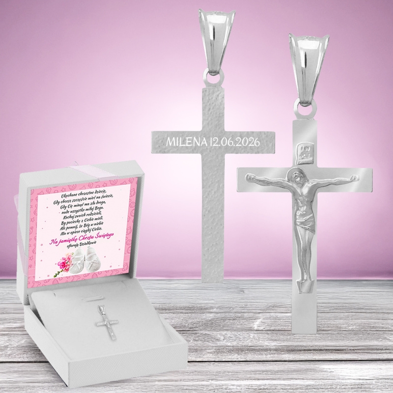 Krzyżyk srebro pr. 925 Chrzest Komunia Grawer