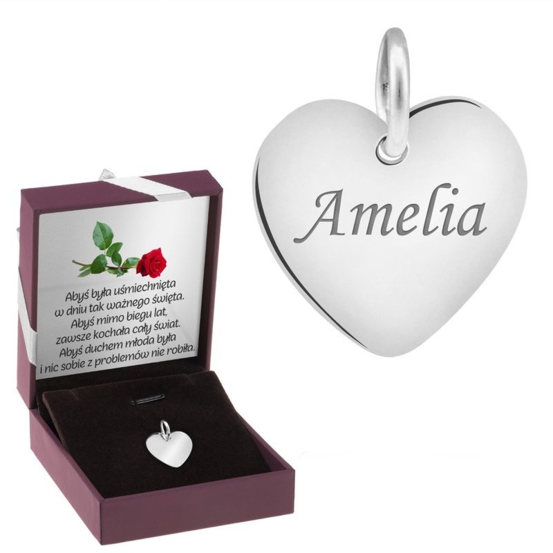 Wisiorek serce płaskie srebro 925 z jednostronnym grawerem