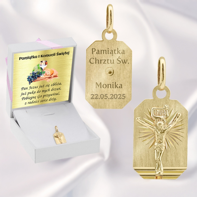 Złoty medalik z Jezusem Chrystusem pr. 585 Grawer