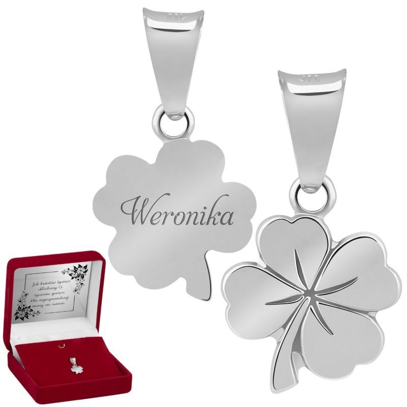 Wisiorek czterolistna koniczynka srebro 925 z grawerem laserowym