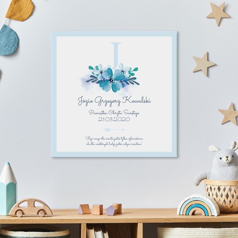 Image of Niebieska litera - obraz na płótnie z życzeniami dla dziecka 40x40 cm