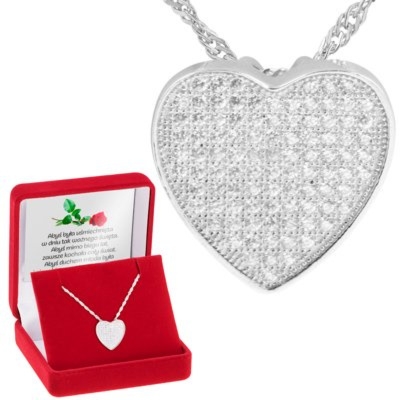 Na walentynki: zawieszka serce 925 z cyrkoniami i dedykacją