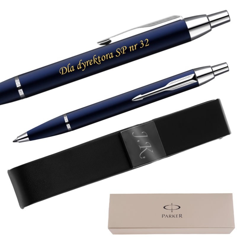Długopis Parker IM Niebieski CT z grawerem + czarne etui