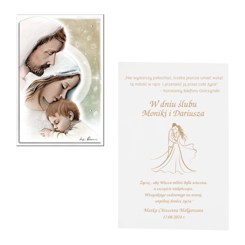 Obrazek Św. Rodzina ręcznie malowany na ślub z grawerem laserowym