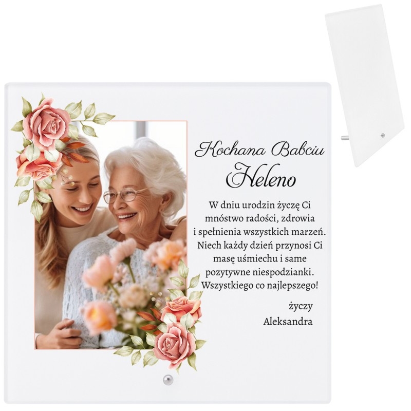 Urodzinowa szklana ramka z personalizacją imienia i dedykacji