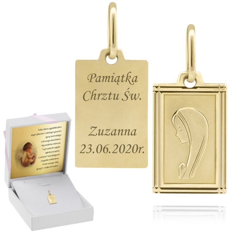 Złoty medalik z Matką Boską w ramce pr. 585 Grawer