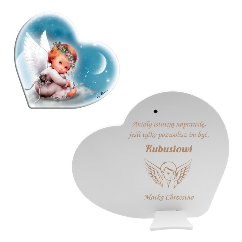 Obrazek aniołka na Chrzest Święty Estego z grawerem