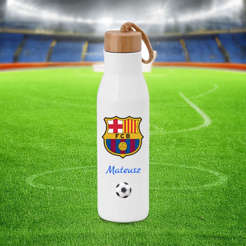 Image of Szczelna butelka termiczna 500 ml z nadrukiem UV– idealny prezent dla młodego sportowca/FC Barcelona