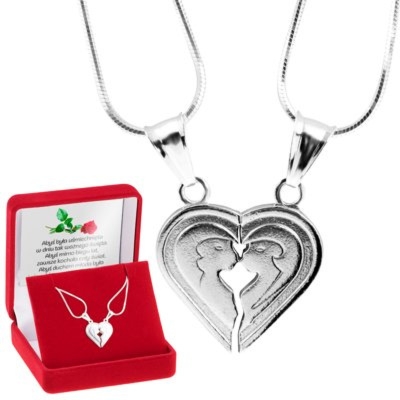 Wisiorek serce łamane Pocałunek srebro 925 z dedykacją w pudełku