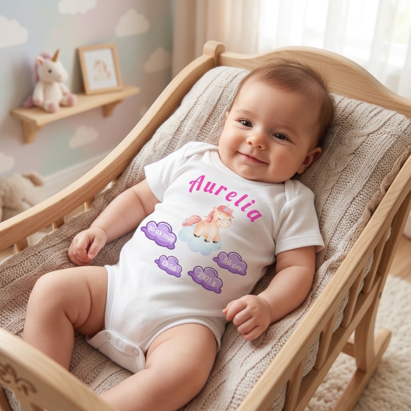 Body niemowlęce z metryczką dla noworodka z personalizacją