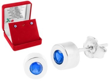 Okrągłe kolczyki pr.925 z szafirową cyrkonią i dedykacją