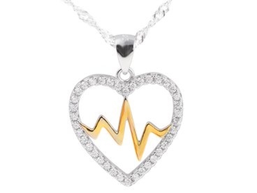 Na walentynki wisiorek serce z cyrkoniami ze srebra 925 i linią życia