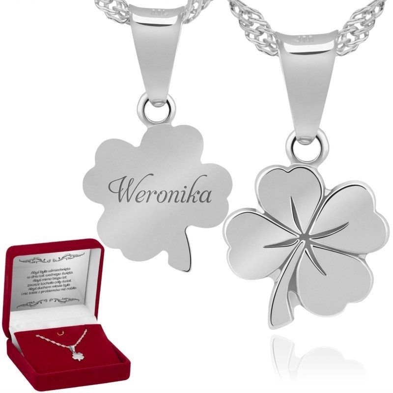 Srebrny naszyjnik koniczynka pr. 925 z własnym grawerem