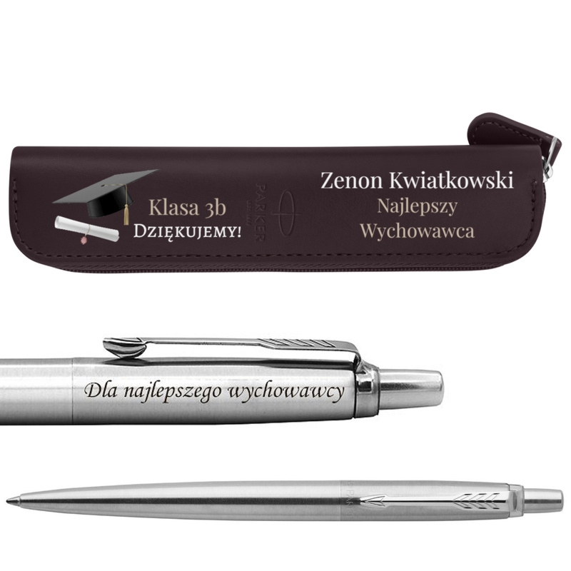 Parker Jotter CT stalowy + etui Burgundy UV z grawerem laserowym