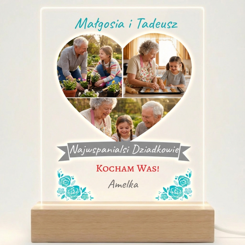 Prezent dla Babci i Dziadka: lampka LED z personalizacją