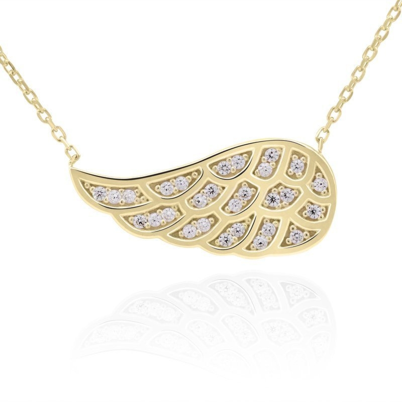 Naszyjnik skrzydło z jasnymi cyrkoniami na urodziny, złoto pr. 333