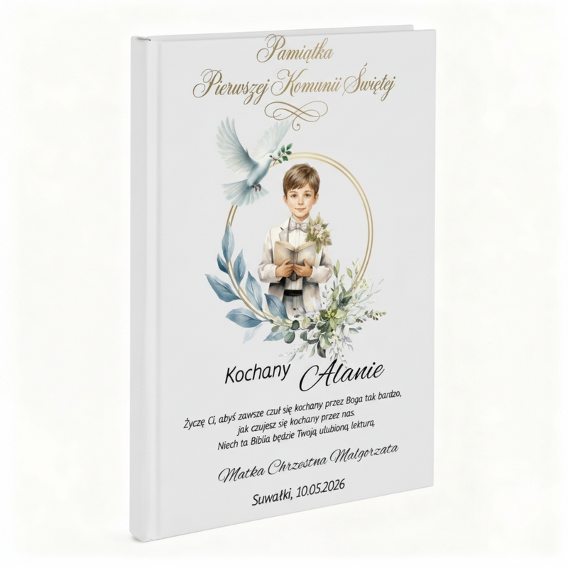 Biblia dla Dziecka / Pamiątka Komunii ze Zdjęciem / Własny Nadruk / Prezent na Komunię dla Chłopca