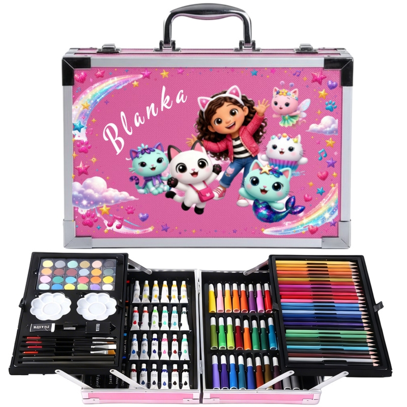 Zestaw plastyczny dla dziewczynki w różowej walizce z imieniem – 145 elementów/Koci Domek Gabi