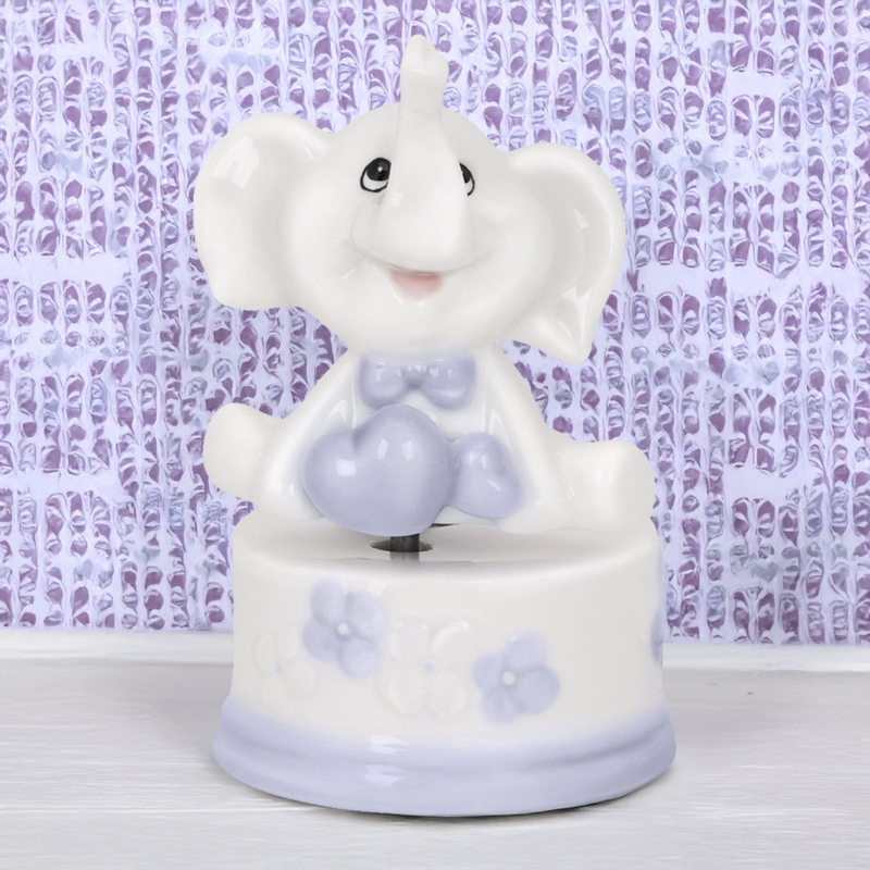 Na roczek porcelanowa pozytywka Słonik na karuzeli niebieska