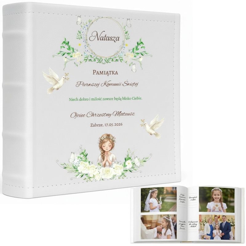 Komunijny album na zdjęcia Pamiątka I Komunii Świętej z nadrukiem