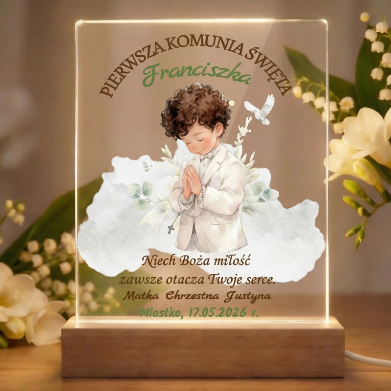 Tabliczka LED na Komunię z imieniem i datą Personalizacja