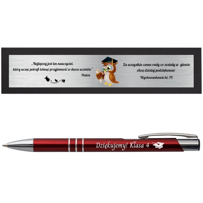 Długopis reklamowy / metalowy / Ciemnoczerwony ze srebrnymi wykończeniami / Dedykacja / Grawer / Twoje Logo
