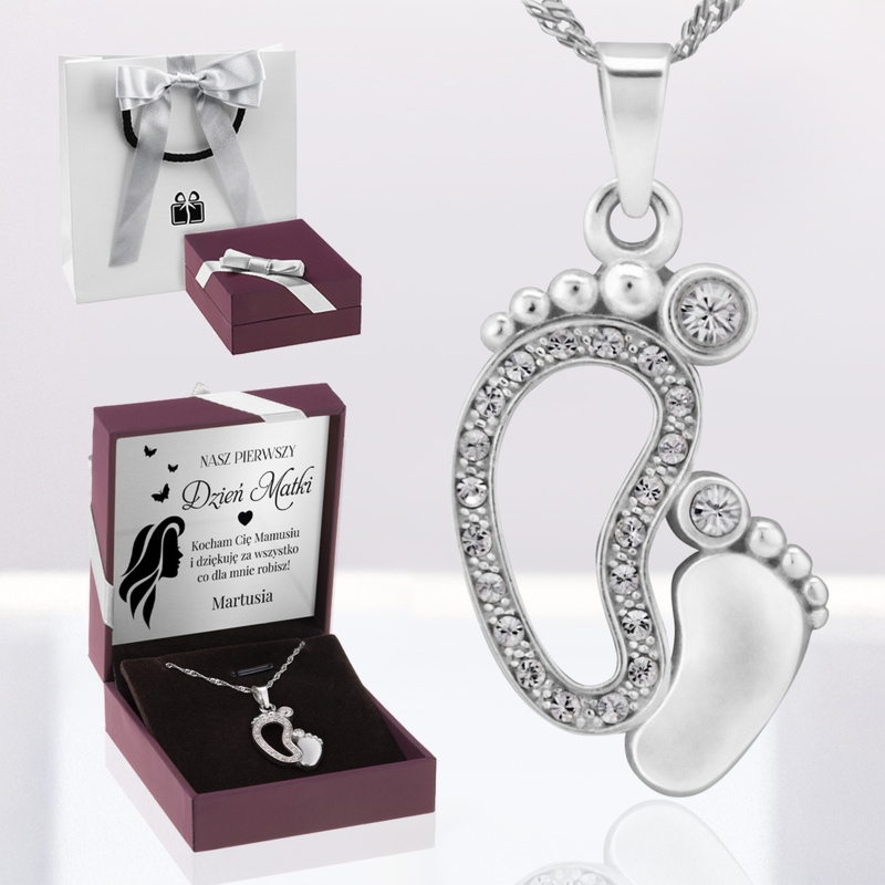 Dzień Matki: wisiorek Stópka srebro 925 z grawerem inicjałów