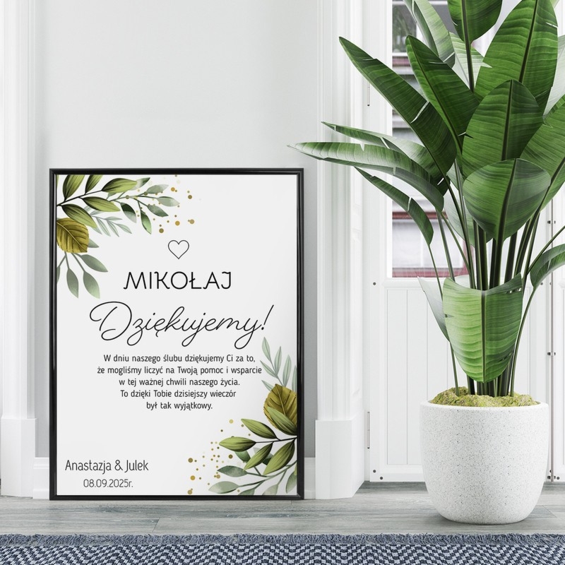 Podziękowanie ślubne: plakat w ramce z plexi dla świadka