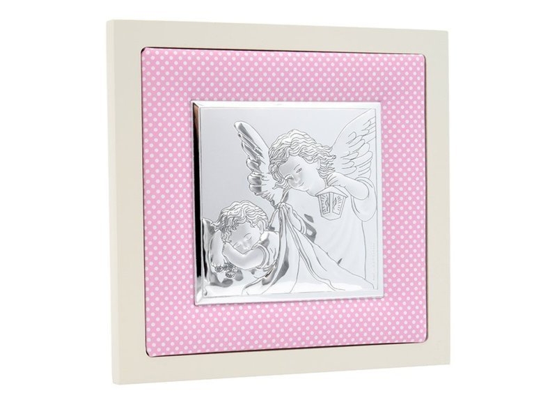 Pamiątka chrztu dla dziewczynki: posrebrzany obrazek Anioł Stróż