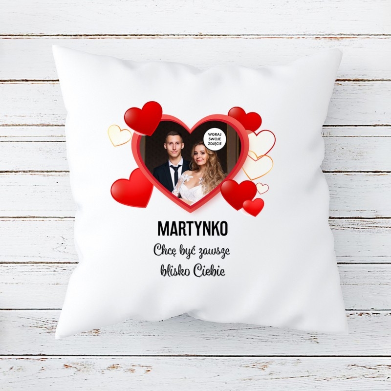 Walentynkowa foto poduszka satyna z nadrukiem Zawsze blisko Ciebie