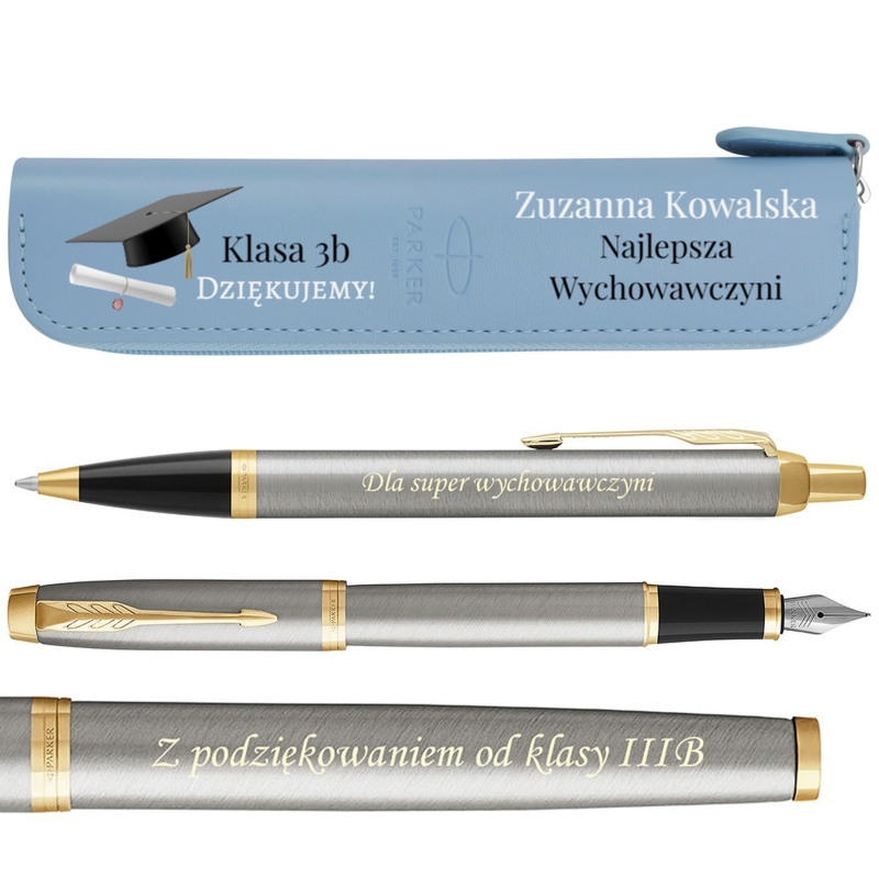 Zestaw Parker IM Brushed GT: pióro i długopis, grawer + etui UV