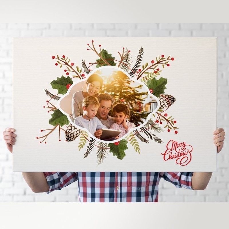 Image of Obraz świąteczny na płótnie Prezent na Boże Narodzenie ze zdjęciem 40x60 cm