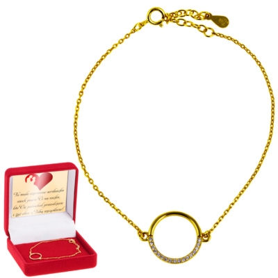 Bransoletka srebrna 925 pozłacana kółko z cyrkoniami + dedykacja