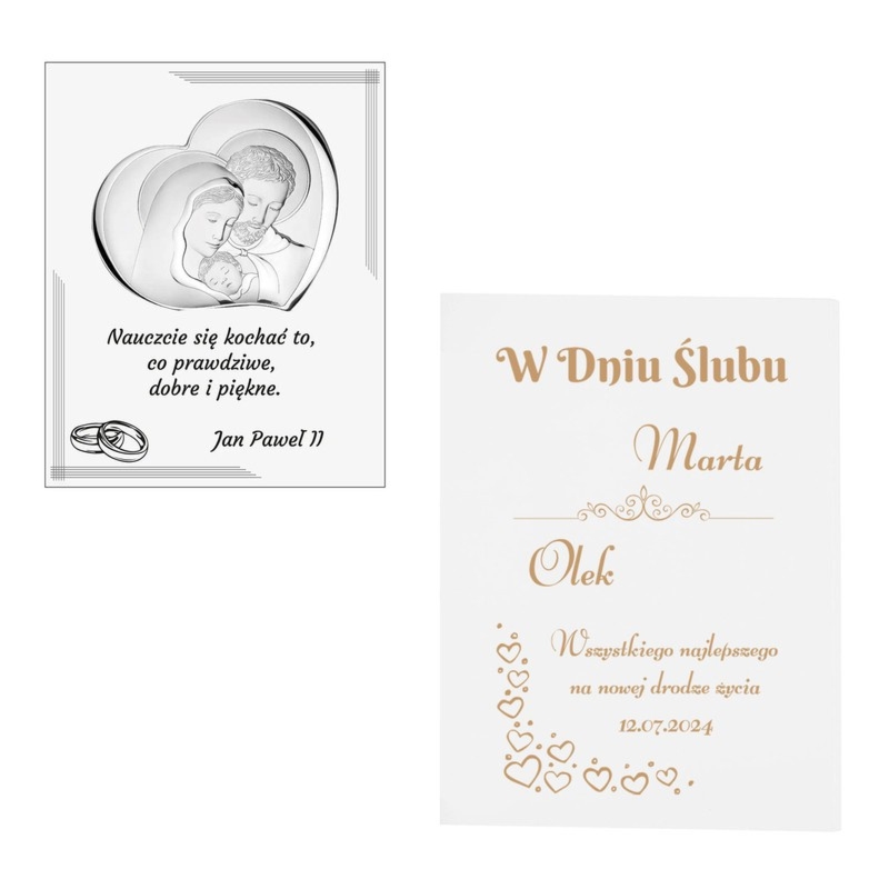 Rocznica lub ślub: posrebrzany obrazek Św. Rodziny z grawerem